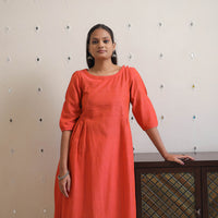 Orange - Handwoven A-Line Stripes Cotton Kurta 25