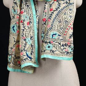 Beige - Ranihati Chanderi Silk Hand Embroidered Stole 140