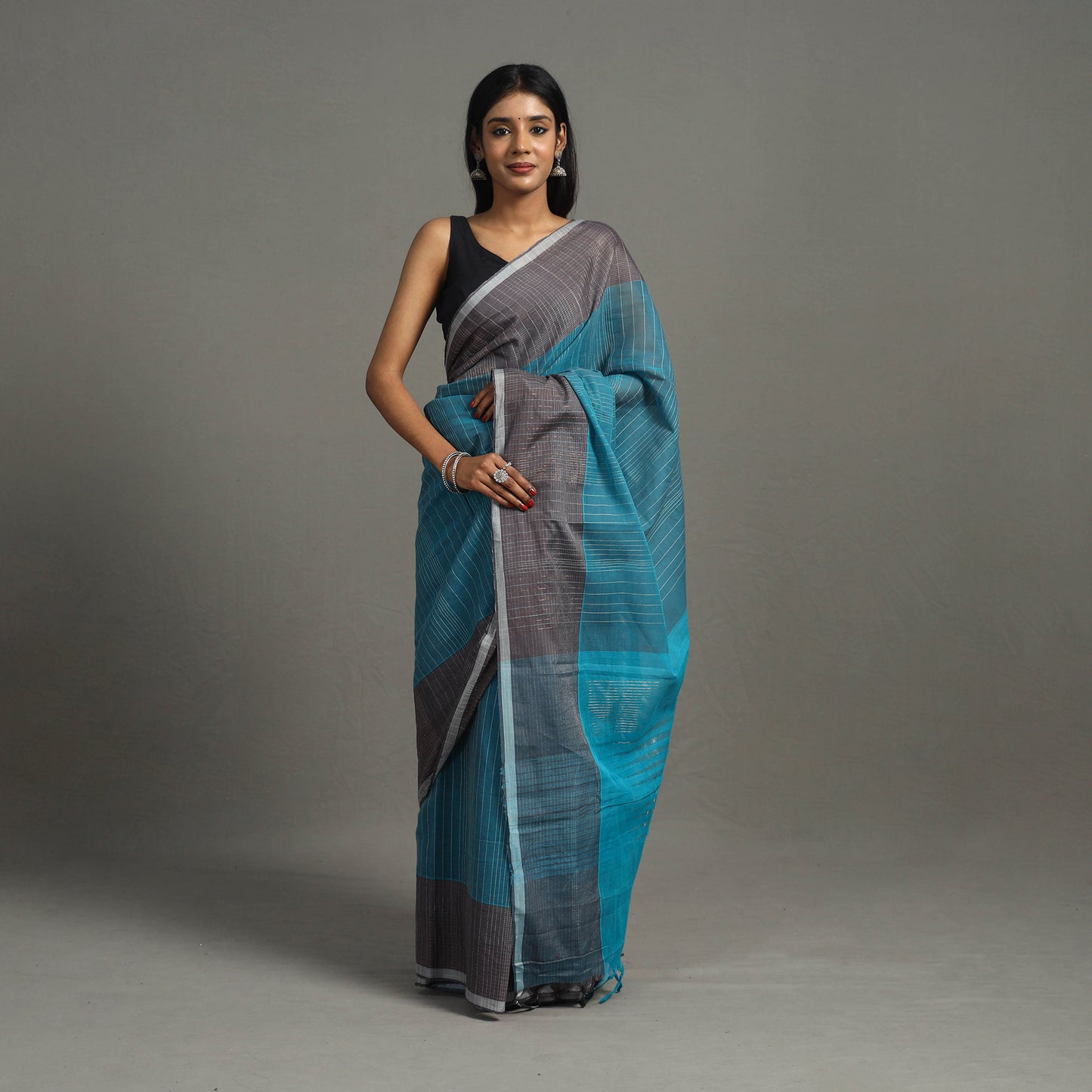 Blue - Zari Work Cotton Handloom Saree 36