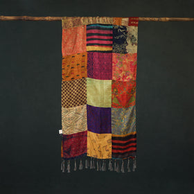 Pure Silk Reversible Patchwork Stole with Tassels 26