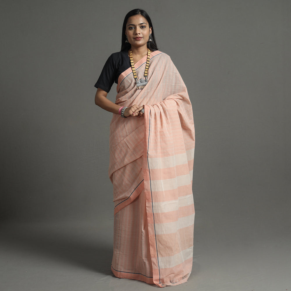 Peach - Pure Handloom Natural Dyed Checks Cotton Saree 38