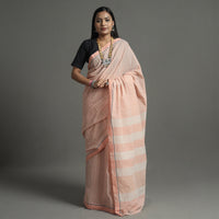 Peach - Pure Handloom Natural Dyed Checks Cotton Saree 38