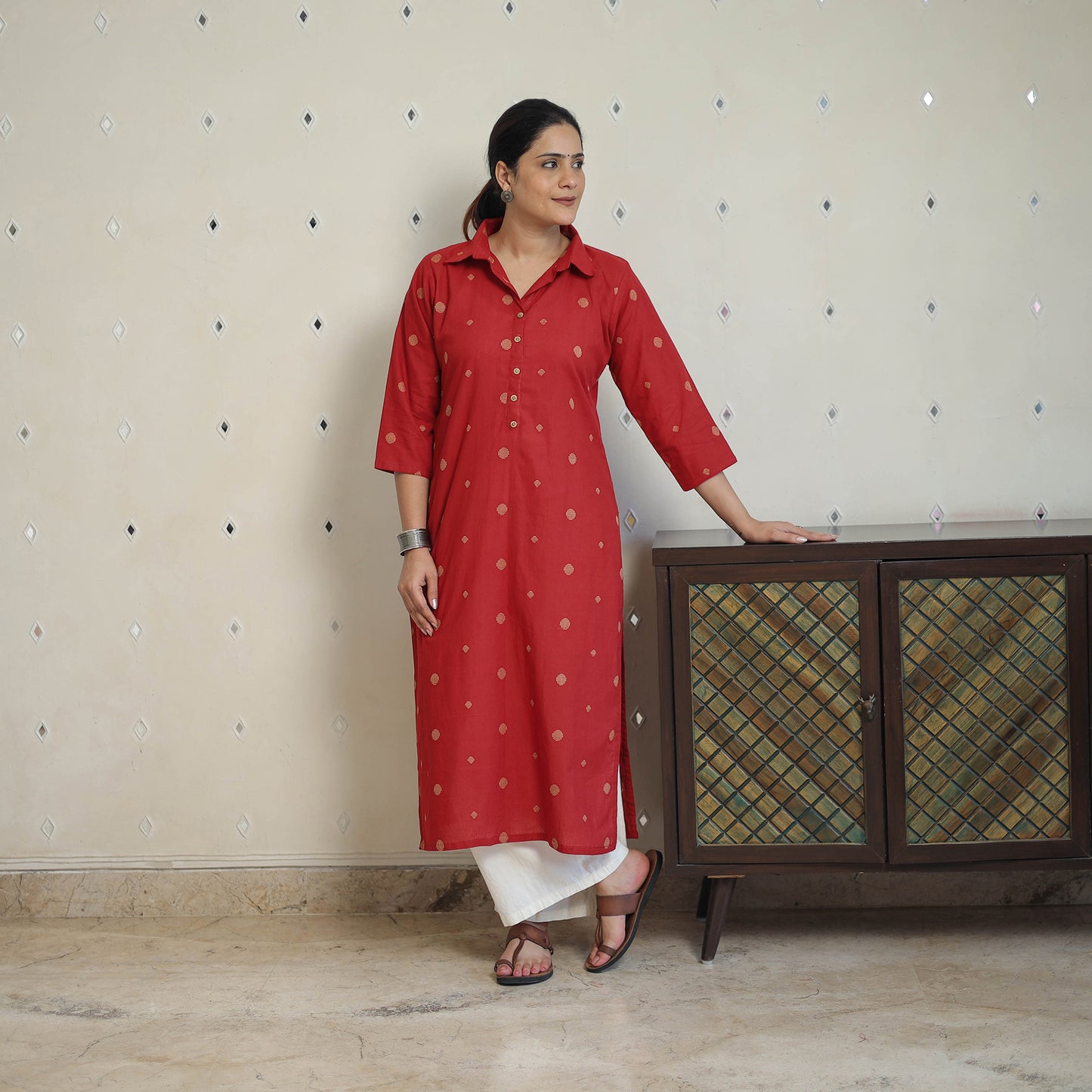 Red - Jacquard Cotton Straight Kurta 09