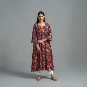 Buy Red Block Printed Cotton A-Line Bagru Kurta for Women