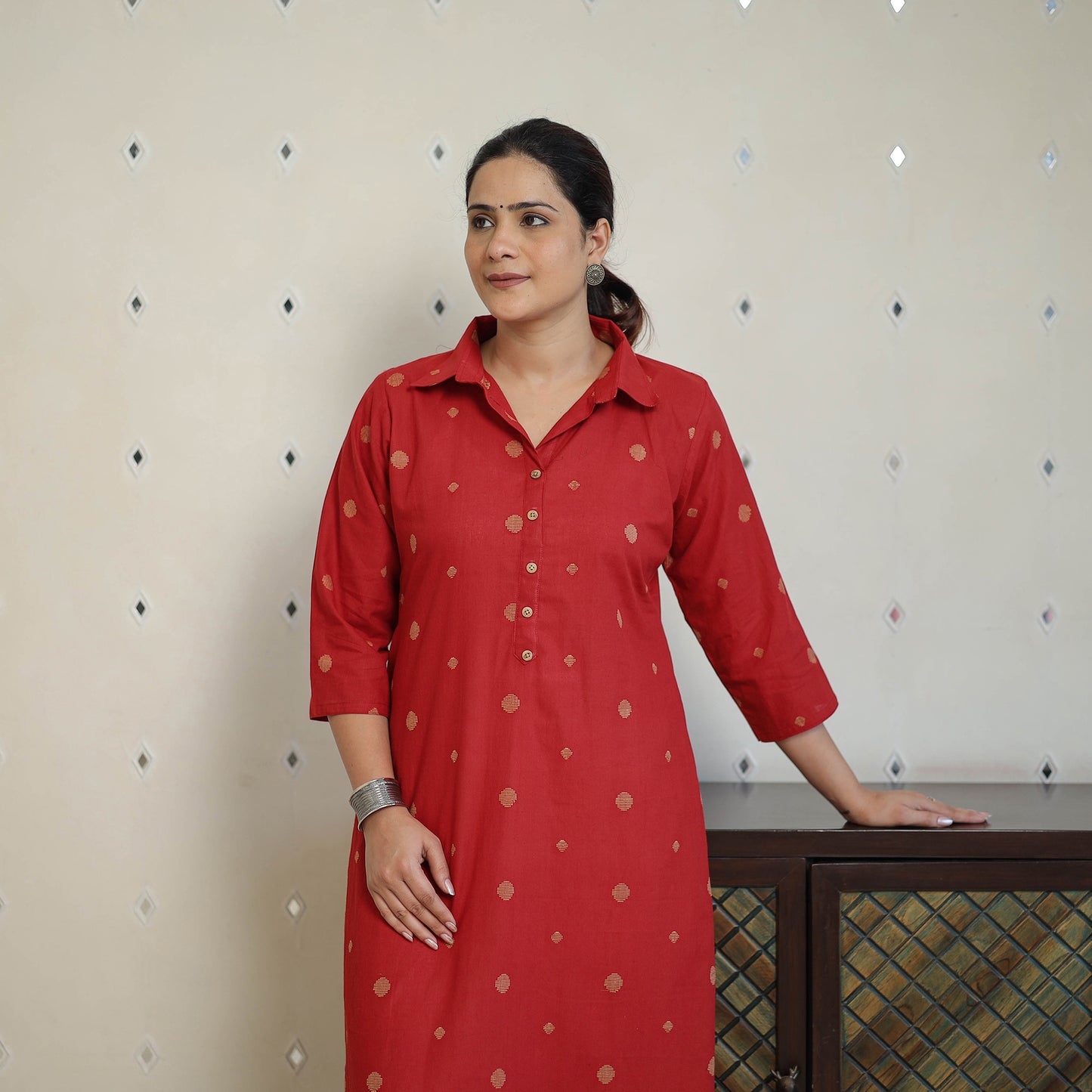 Red - Jacquard Cotton Straight Kurta 09