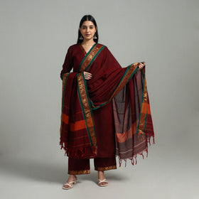 Buy Maroon Cotton Dharwad Kurta Set with Palazzo & Dupatta