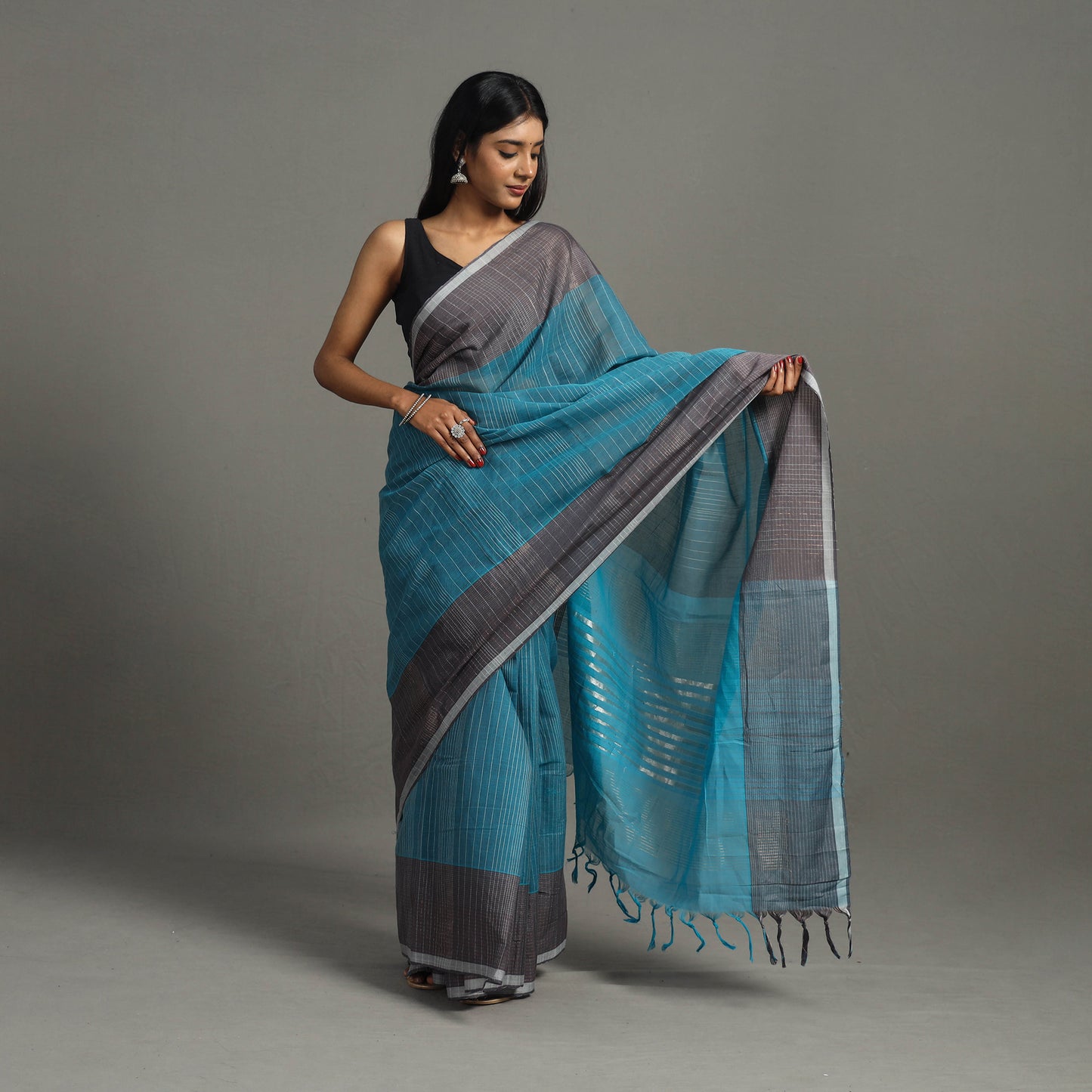 Blue - Zari Work Cotton Handloom Saree 36