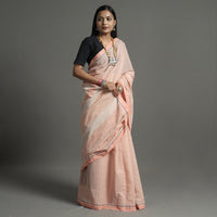 Peach - Pure Handloom Natural Dyed Checks Cotton Saree 38