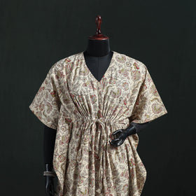 Beige - Kalamkari Hand Block Print Natural Dyed Cotton Kaftan (Medium) 13