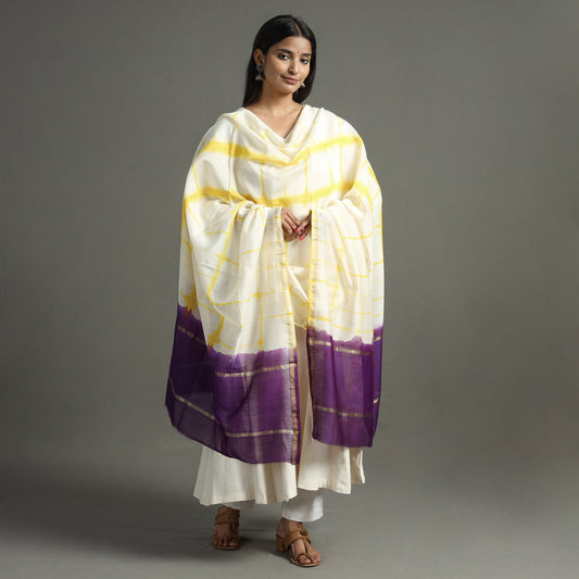Yellow - Shibori Tie-Dye Handloom Chanderi Silk Dupatta with Zari Border 45