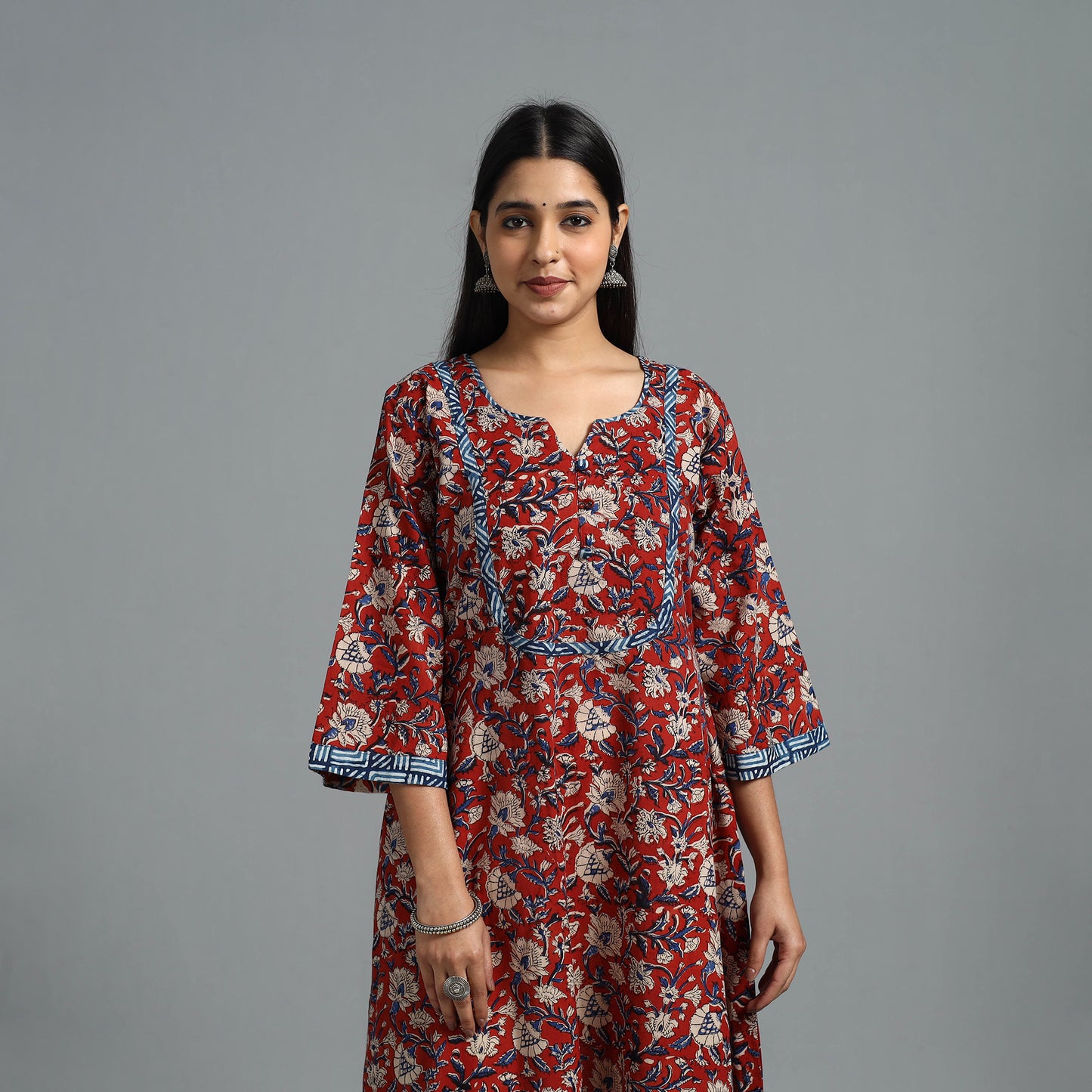 Block Printed Cotton A-Line Bagru Kurta 16