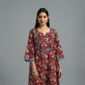 Buy Red Block Printed Cotton A-Line Bagru Kurta for Women