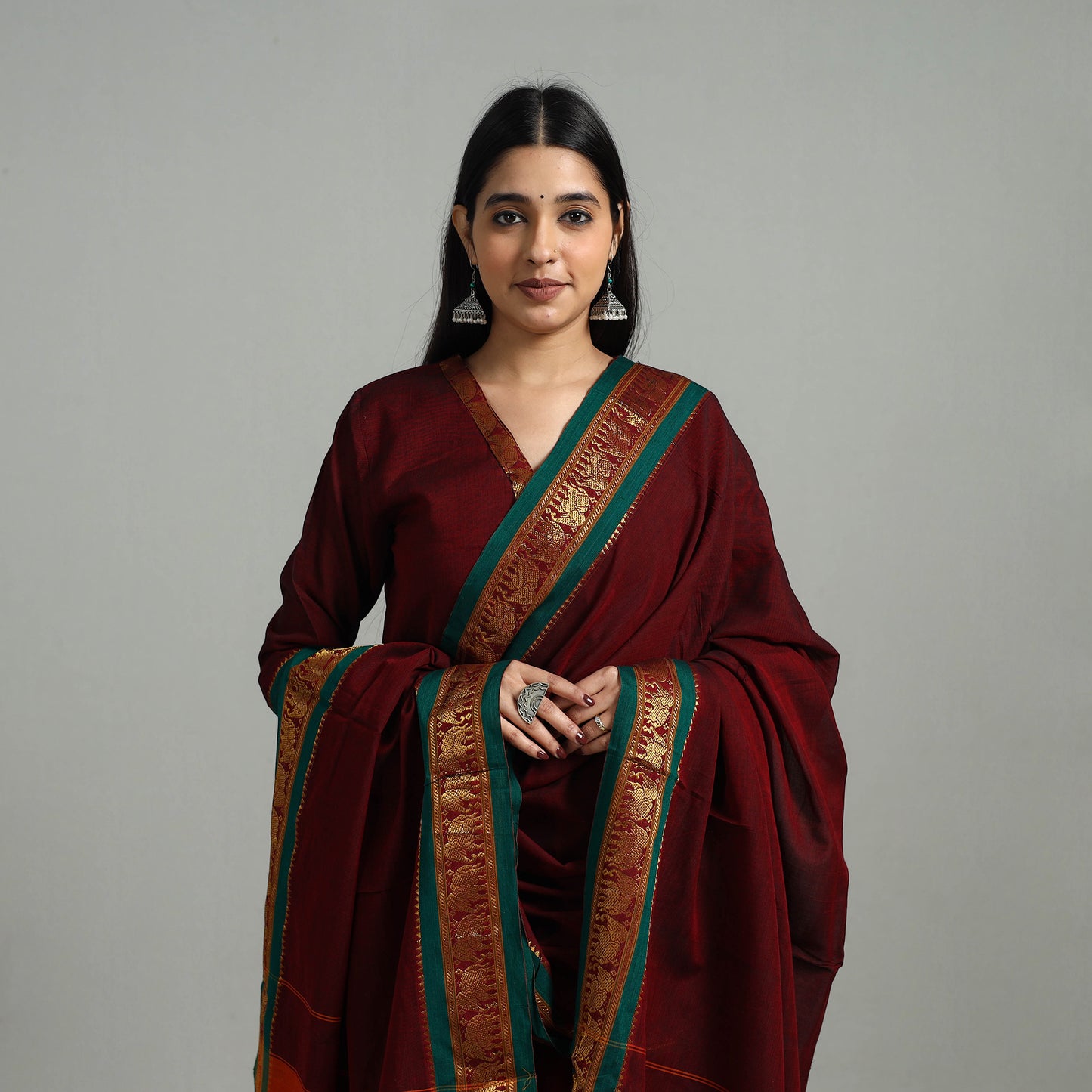 Maroon - Cotton Dharwad Kurta Set with Palazzo & Dupatta 11