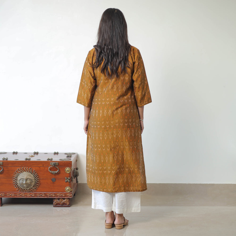 Brown - Mercerised Cotton Pochampally Ikat Kurta (Straight) 14