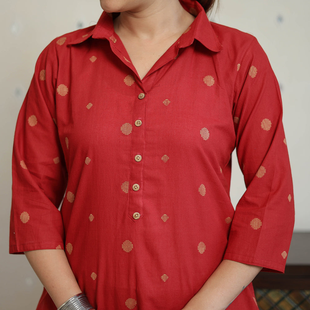 Red - Jacquard Cotton Straight Kurta 09