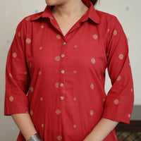 Red - Jacquard Cotton Straight Kurta 09