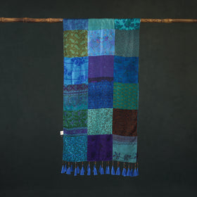 Pure Silk Reversible Patchwork Stole with Tassels 24