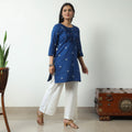 Blue - Jacquard Cotton Pintuck Short Kurta 33