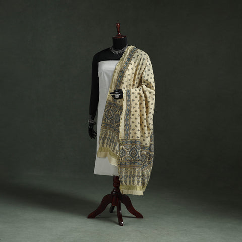Chanderi Silk Kutch Hand Block Print Natural Dyed Handloom Ajrakh Dupatta 68