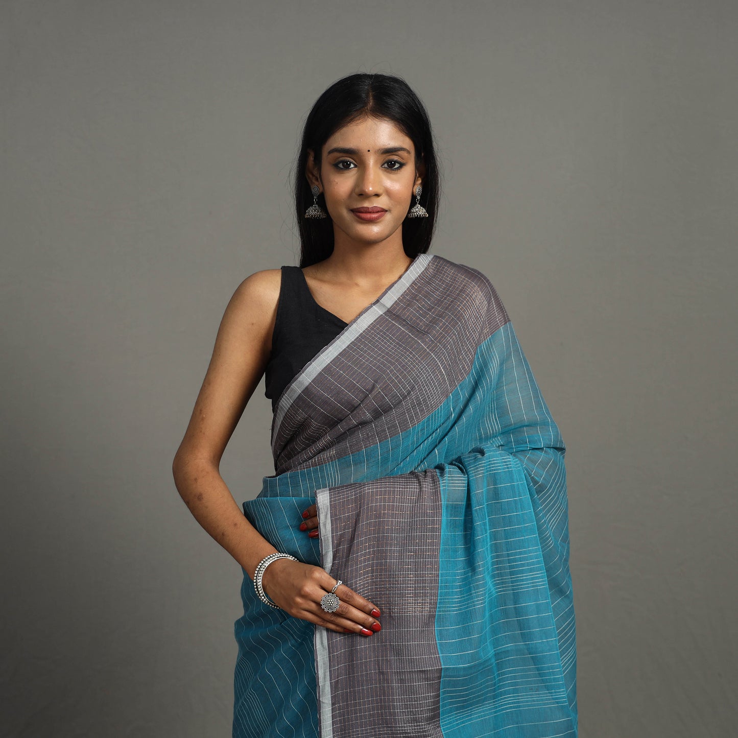 Blue - Zari Work Cotton Handloom Saree 36