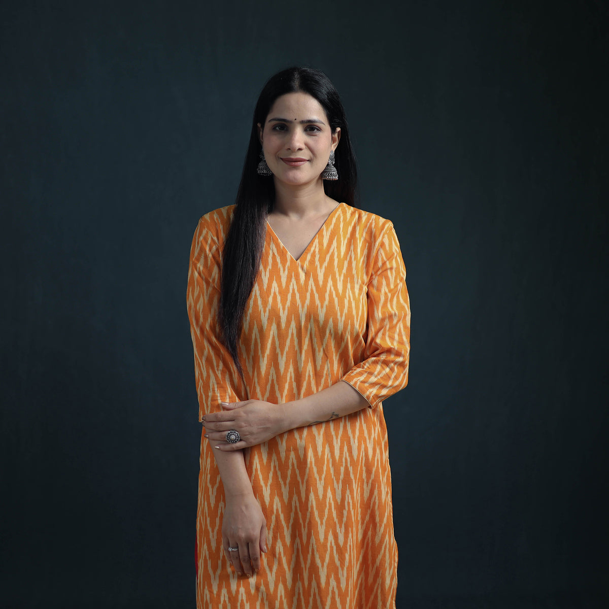 Pochampally Ikat Cotton Suit Set with Dupatta for Women 22
