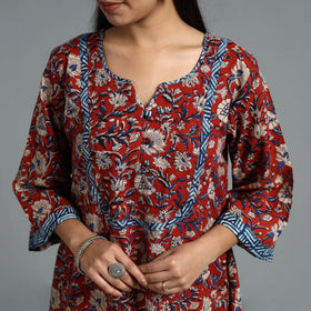 Buy Red Block Printed Cotton A-Line Bagru Kurta for Women