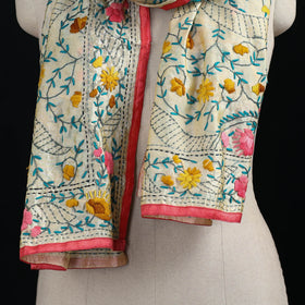 Beige - Ranihati Chanderi Silk Hand Embroidered Stole 144