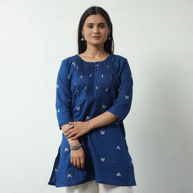 Blue - Jacquard Cotton Pintuck Short Kurta 33