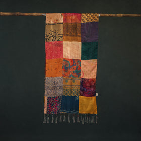 Pure Silk Reversible Patchwork Stole with Tassels 22