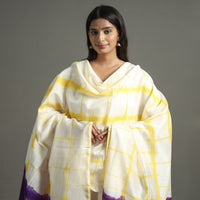 Yellow - Shibori Tie-Dye Handloom Chanderi Silk Dupatta with Zari Border 46