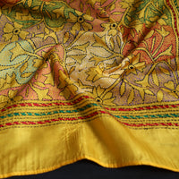 Yellow - Handloom Bangalore Silk Bengal Kantha Work Stole 56