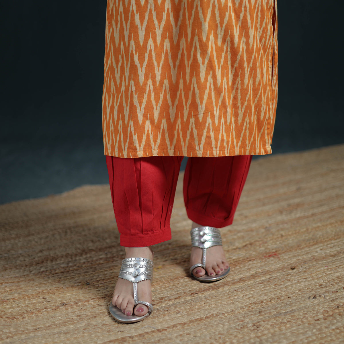 Pochampally Ikat Cotton Suit Set with Dupatta for Women 22