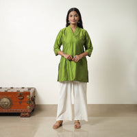 Aaliya Green Slub Silk Short Plain Kurta