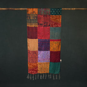 Pure Silk Reversible Patchwork Stole with Tassels 21
