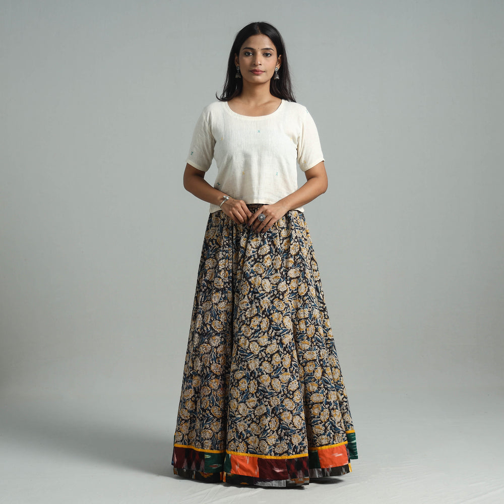 Multicolor - Hand Block Printed Cotton Long Kalamkari Skirt 13