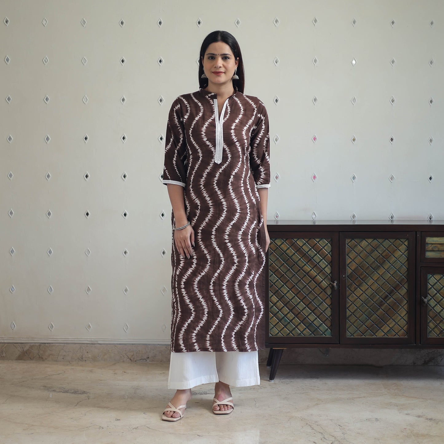 Brown - Tie & Dye Cotton Straight Shibori Kurta 08