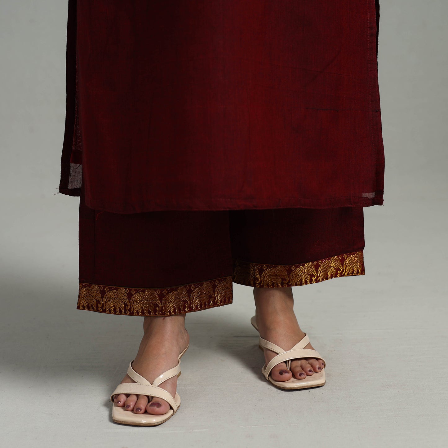 Maroon - Cotton Dharwad Kurta Set with Palazzo & Dupatta 11