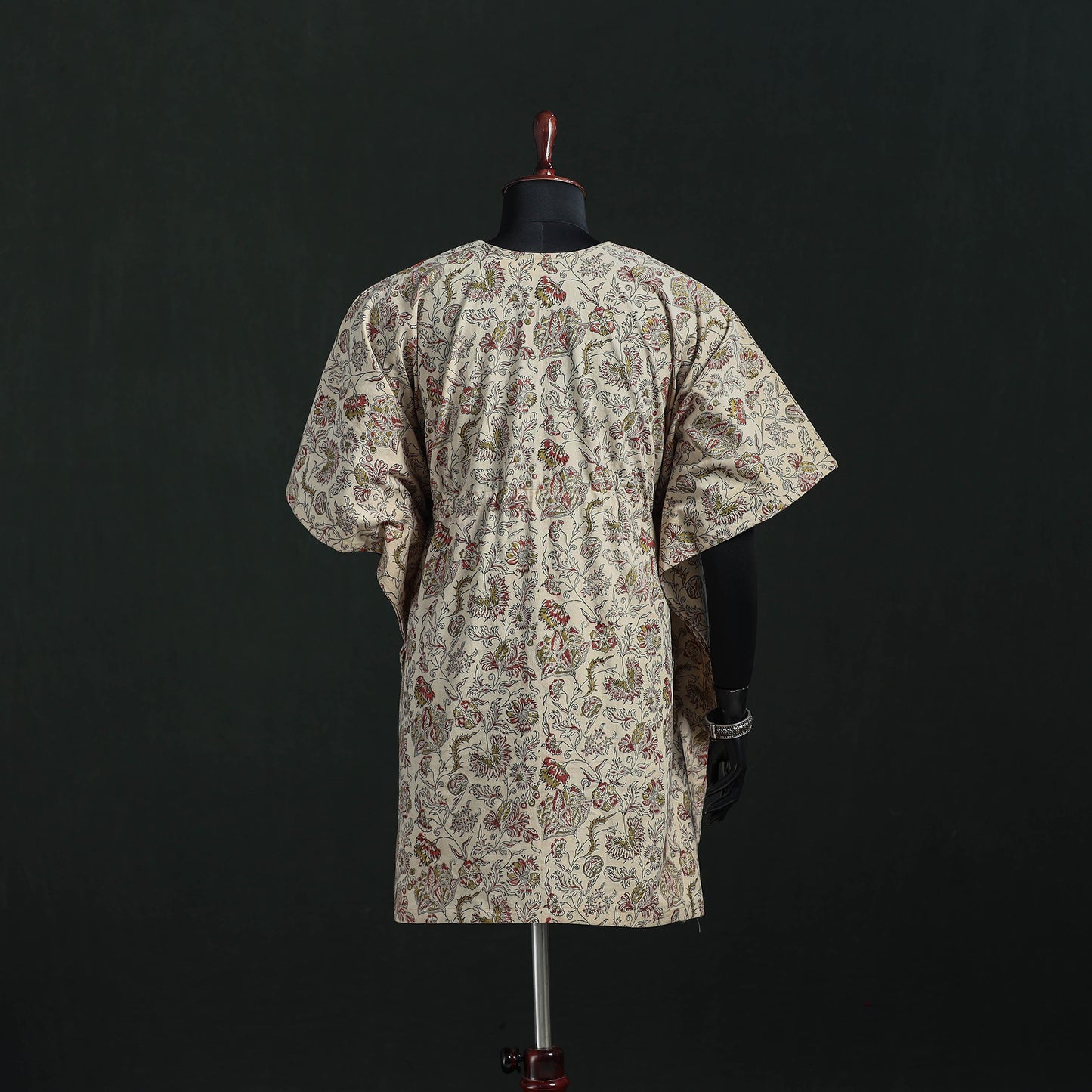 Beige - Kalamkari Hand Block Print Natural Dyed Cotton Kaftan (Medium) 13