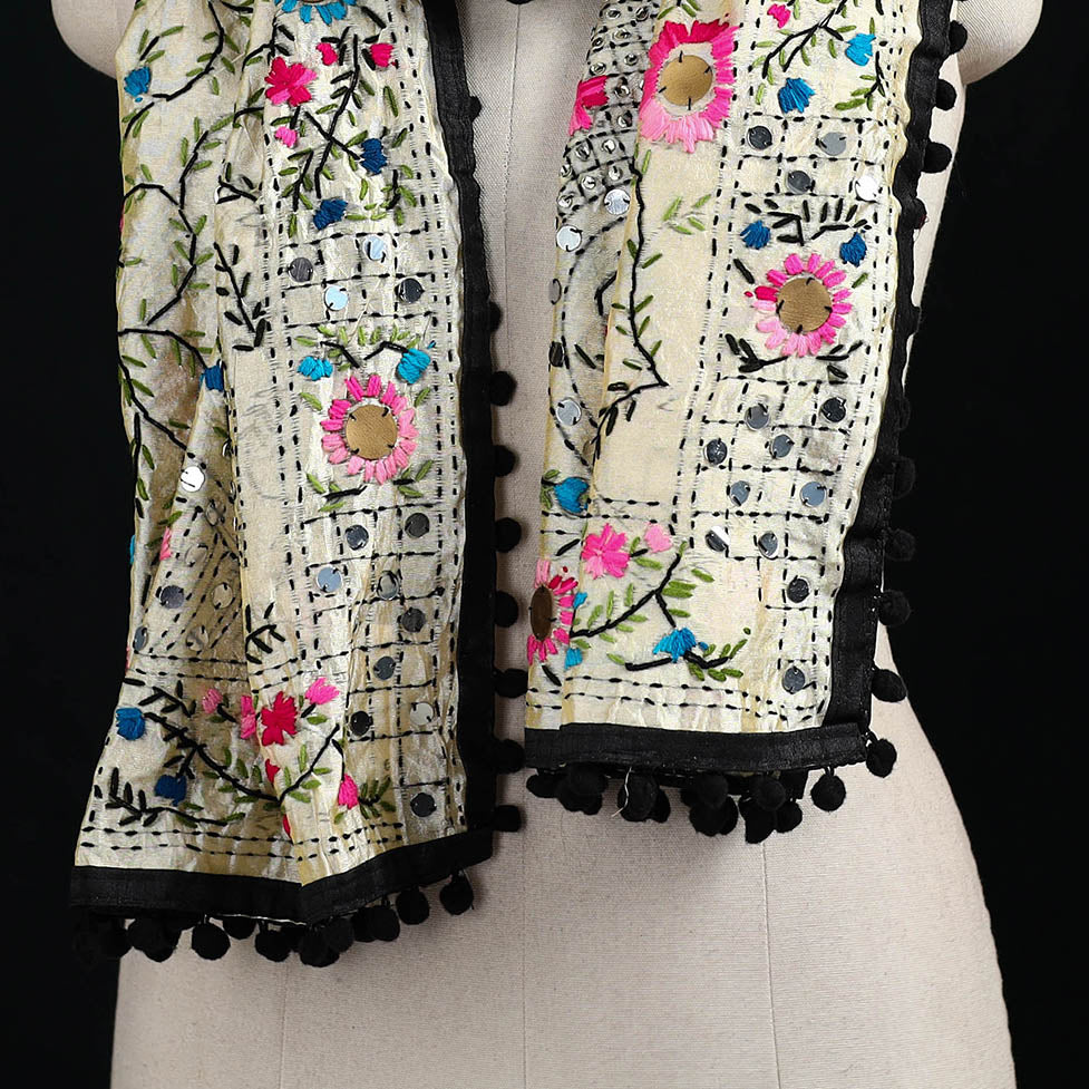 Ranihati Chanderi Silk Hand Embroidered Stole with Pom Pom 146
