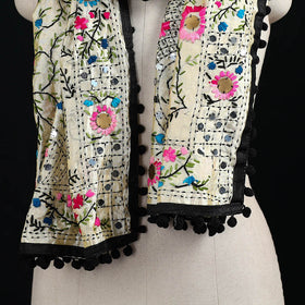 Ranihati Chanderi Silk Hand Embroidered Stole with Pom Pom 146