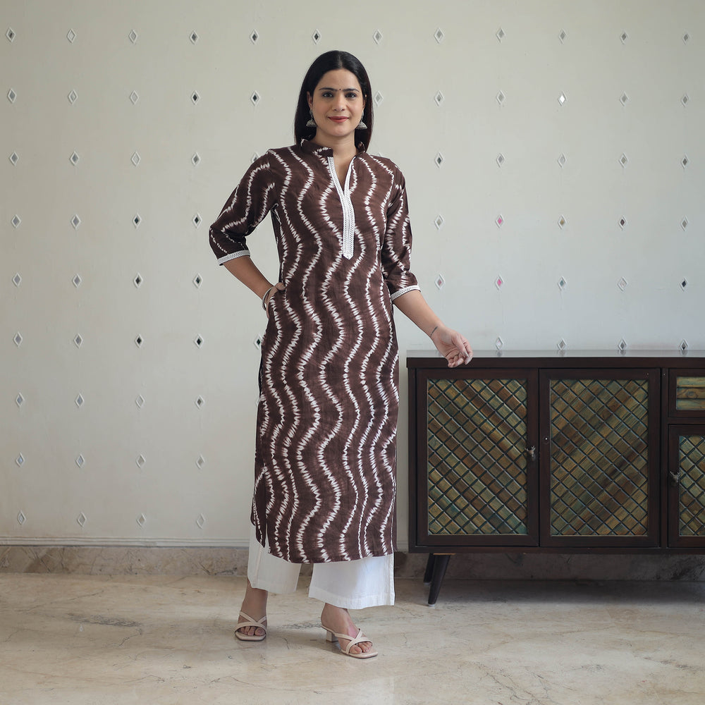 Brown - Tie & Dye Cotton Straight Shibori Kurta 08