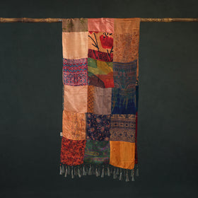 Pure Silk Reversible Patchwork Stole with Tassels 20