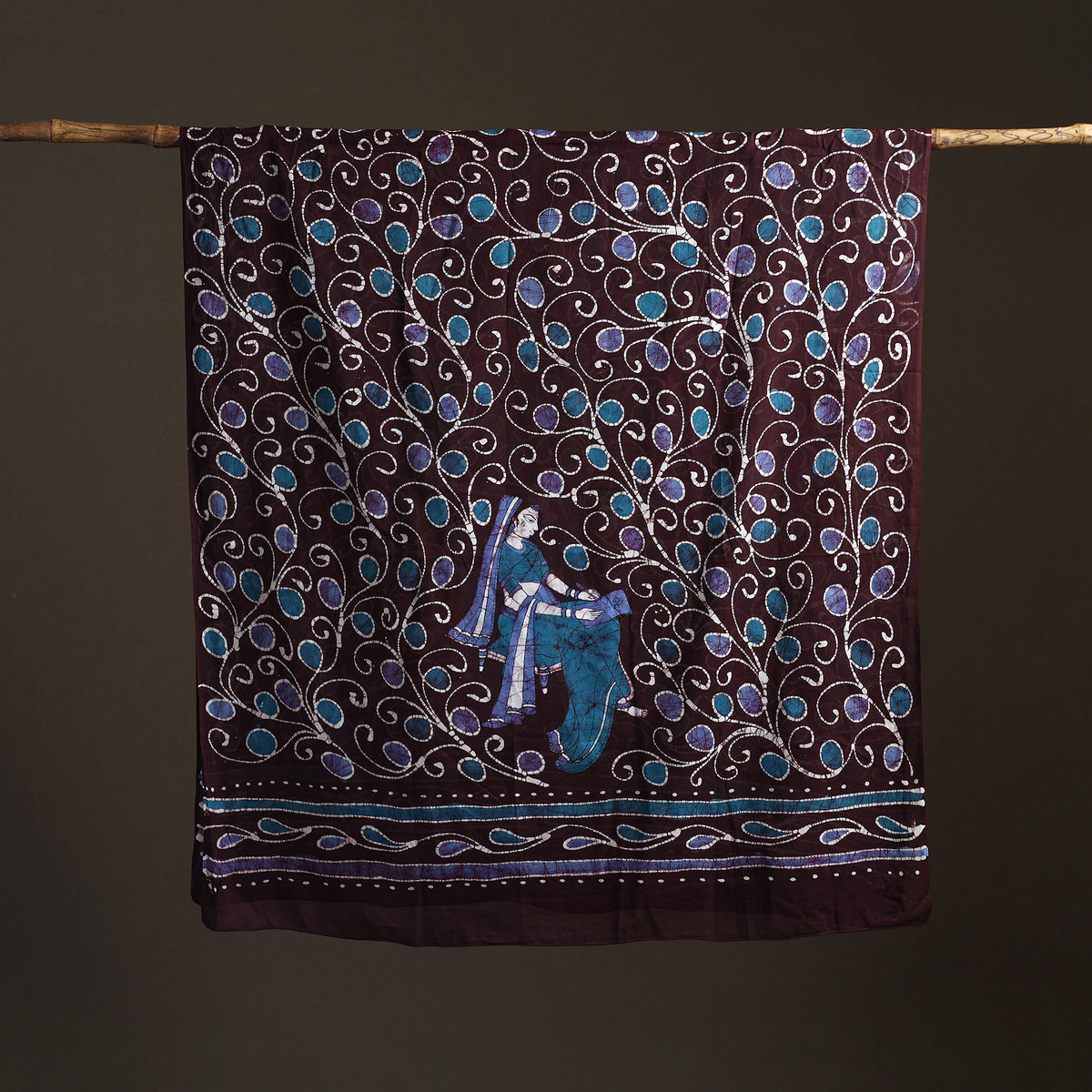 Brown - hand batik print cotton dupatta 41 - handcrafted