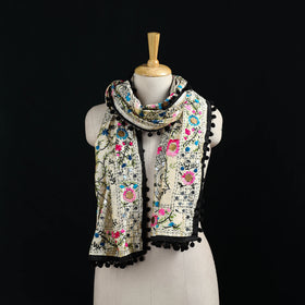 Ranihati Chanderi Silk Hand Embroidered Stole with Pom Pom 146