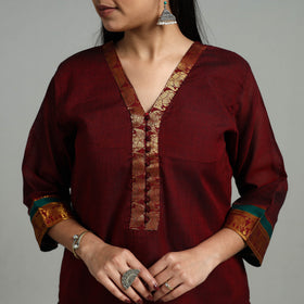 Buy Maroon Cotton Dharwad Kurta Set with Palazzo & Dupatta