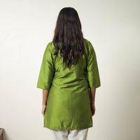 Aaliya Green Slub Silk Short Plain Kurta