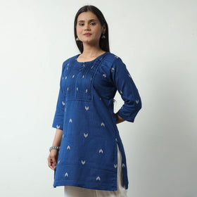 Blue - Jacquard Cotton Pintuck Short Kurta 33