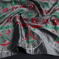 Grey - Handloom Tussar Silk  Bengal Kantha Work Stole 58