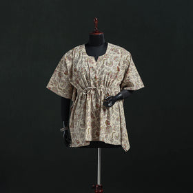 Beige - Kalamkari Hand Block Print Natural Dyed Cotton Kaftan (Short) 14