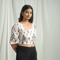 White - Handloom Cotton Central Asian Pochampally Ikat Crop Top 09